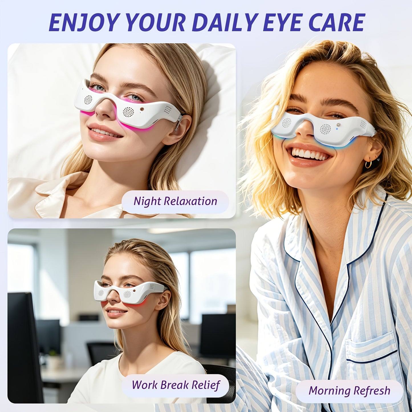 FDA Cleared Eye Red Light Treatment Device, 650 Nanometer Red Light Relax Eye Massager, Seven Colors, Switch Between Hot And Cold Two Modes, Used to Relieve Bags Under The Eyes, Eye Fatigue And Dark Circles, Lightweight Design, Hands-free Use