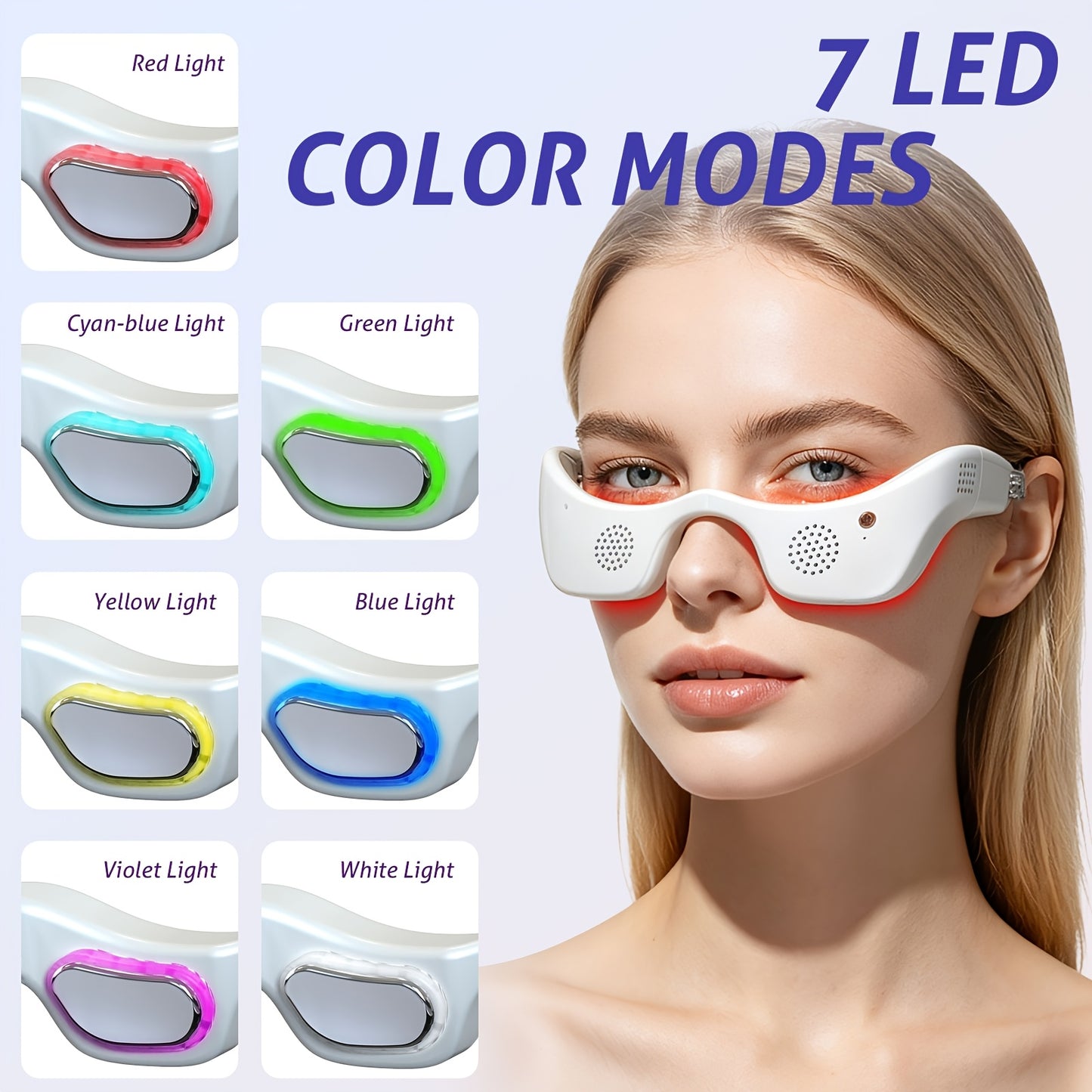 FDA Cleared Eye Red Light Treatment Device, 650 Nanometer Red Light Relax Eye Massager, Seven Colors, Switch Between Hot And Cold Two Modes, Used to Relieve Bags Under The Eyes, Eye Fatigue And Dark Circles, Lightweight Design, Hands-free Use
