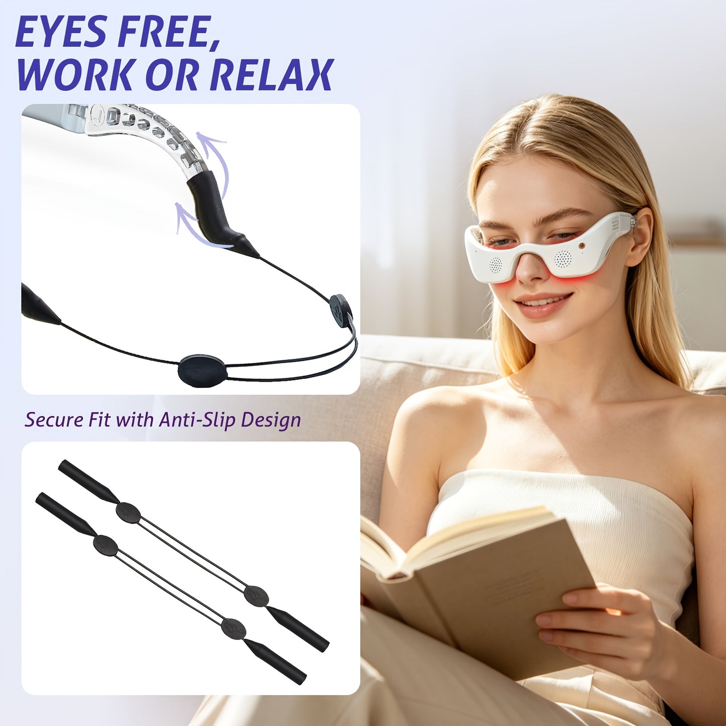 FDA Cleared Eye Red Light Treatment Device, 650 Nanometer Red Light Relax Eye Massager, Seven Colors, Switch Between Hot And Cold Two Modes, Used to Relieve Bags Under The Eyes, Eye Fatigue And Dark Circles, Lightweight Design, Hands-free Use