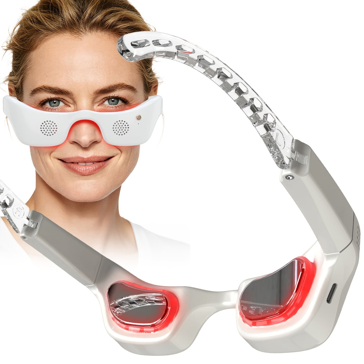 FDA Cleared Eye Red Light Treatment Device, 650 Nanometer Red Light Relax Eye Massager, Seven Colors, Switch Between Hot And Cold Two Modes, Used to Relieve Bags Under The Eyes, Eye Fatigue And Dark Circles, Lightweight Design, Hands-free Use