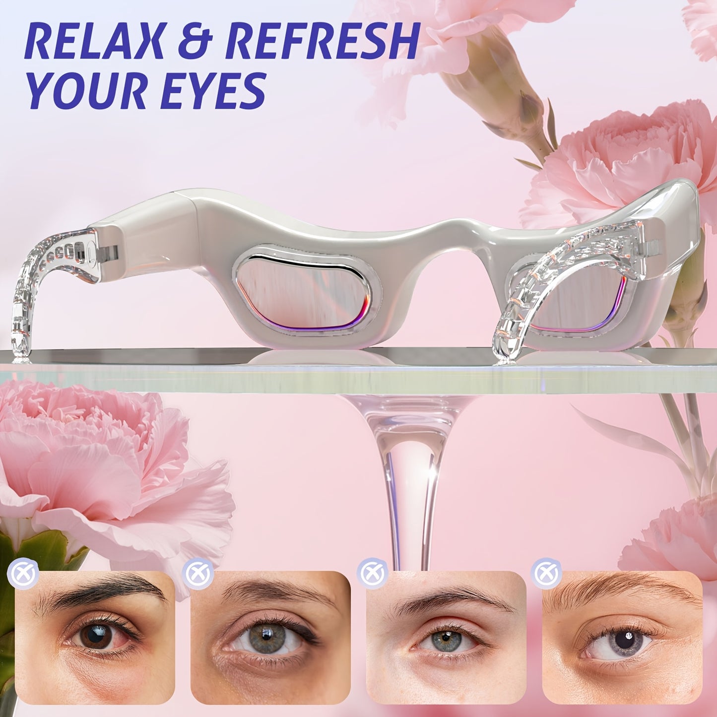 FDA Cleared Eye Red Light Treatment Device, 650 Nanometer Red Light Relax Eye Massager, Seven Colors, Switch Between Hot And Cold Two Modes, Used to Relieve Bags Under The Eyes, Eye Fatigue And Dark Circles, Lightweight Design, Hands-free Use