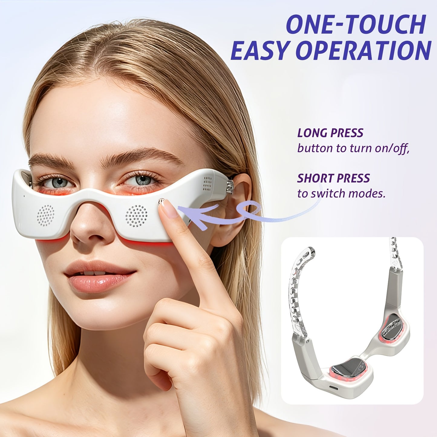 FDA Cleared Eye Red Light Treatment Device, 650 Nanometer Red Light Relax Eye Massager, Seven Colors, Switch Between Hot And Cold Two Modes, Used to Relieve Bags Under The Eyes, Eye Fatigue And Dark Circles, Lightweight Design, Hands-free Use